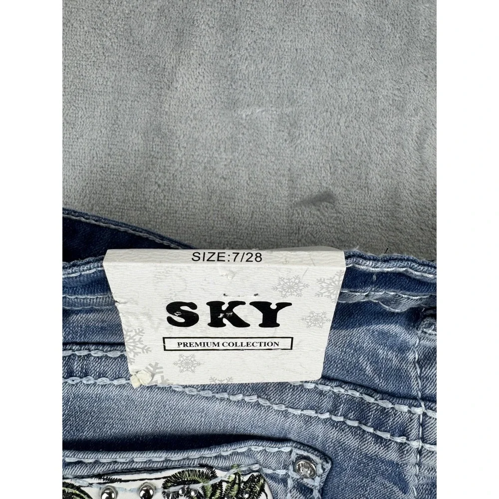 New Women's Jeans SZ 7/28 Low Rise Flare western Skull Embellished Denim Bootcut - Picture 11 of 12